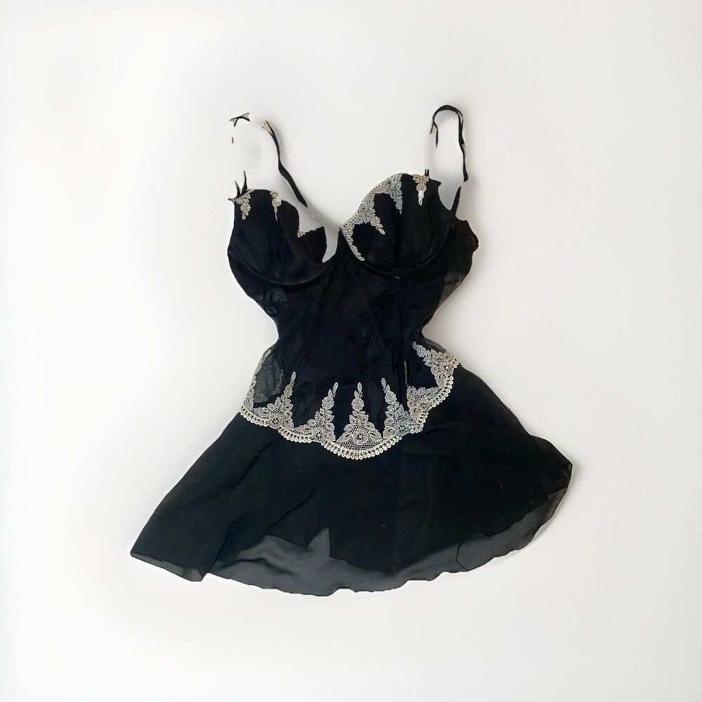 Black And White Babydoll Dress Lingerie Size L NWT